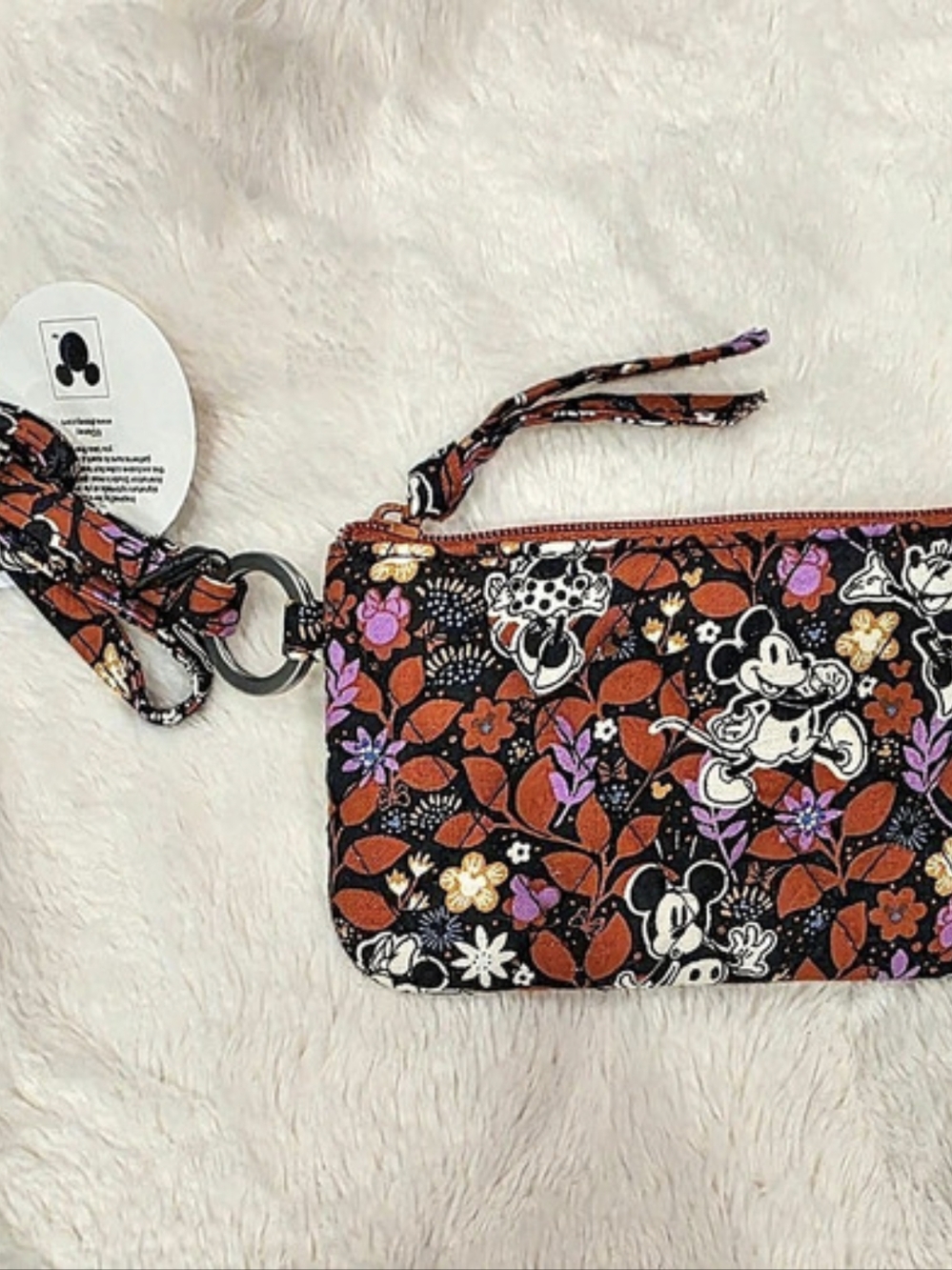 Vera Bradley Disney Mickey & Minnie's Vine Floral Black Zip ID Lanyard